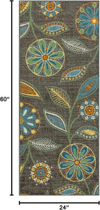 Maples Rugs Reggie Floral Runner Rug - Made in USA - Washable, Non Slip Indoor Carpet for Kitchen, Hallway, and Laundry Room, 2' x 5', Dark Grey