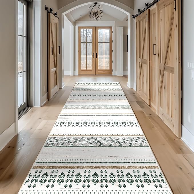 BESTSWEETIE 2x6 Area Rugs for Living Room Washable Moroccan Farmhouse Neutral Geometric Low Pile Non-Slip Soft Print Pattern Rug for Bedroom Kitchen Dining Room Entryway Green/Brown