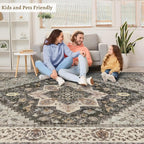 Tangsoo 5x7 Area Rug Washable Rug for Living Room, Vintage Indoor Non Slip Large Area Rugs, Print Distressed Grey Carpet, Soft Low Pile Foldable Floor Rug for Bedroom Dining Room Dorm