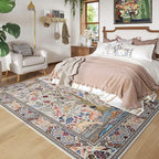 Rugcomf Area Rugs 5x7 Vibrant Tree of Life-Patterned Vintage Washable Area Rug Non Slip Low Pile Large Rugs for Living Room Bedroom Farmhouse Dining Room Kids Playroom, Beige