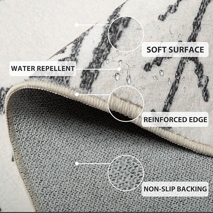 Area Rug 10x14 Rug Machine Washable Non-Slip Low Pile Print Pattern Western Rug for Living Room Bedroom Entryway Tribal Series -Navywhite/Black