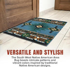 YHSF South West Native American Area Rug C318 - Easy Clean, Thick, Soft, Durable Native Tribal American Indian Inspired Rug for Bedroom/Living Room and More - Blue-Green, 2 Feet x 3 Feet 4 Inches