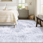 Area Rug 5x7 Living Room Rug, Machine Washable Vintage Distressed Medallion Rug Non-Slip Soft Low Pile Large Indoor Rugs for Bedroom Kitchen Dining Room Office(LightGrey,5'x7')