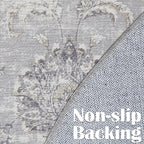 jinchan Fiora Round Rug 7ft Area Rugs - Vintage Floral Distressed Design Machine Washable Non-Slip Low-Pile Ultra-Thin Circle Rug for Living Room Dining Room Bedroom Farmhouse (7' Round, Grey)