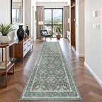 WITSHOCK Washable 3x10 Long Runners Rugs for Hallways,Vintage Neutral Hallway Rugs for Entryway Kitchen Bedroom,Vintage Farmhouse Home Decor(Teal Blue,3x10)