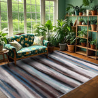 Abstract 6x9 Area Rug, Modern Stripe Pattern Teal Rugs for Living Room, Washable Soft Large Non-Slip Floor Carpet for Dining Room Office Bedroom - Blue/Brown/Multi