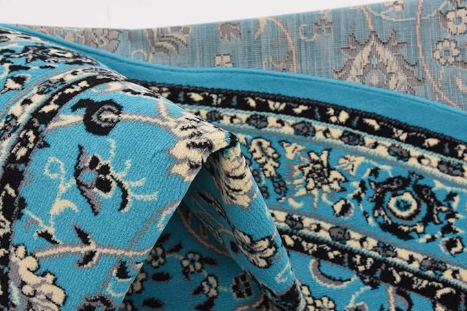 Unique Loom Sialk Hill Collection Area Rug - Washington (8' Round Turquoise/Black)