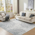 WITSHOCK 7x9 Washable Rug for Living Room,Modern Floral Distress Print Pattern Area Rugs,Stain Resistant with Non Slip Backing Carpet for Dining Room,Bedroom & Home Decor,Grey White