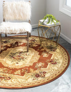 Rugs.com Chateau Collection Rug – 6 Ft Round Brick Red Medium Rug Perfect for Kitchens, Dining Rooms