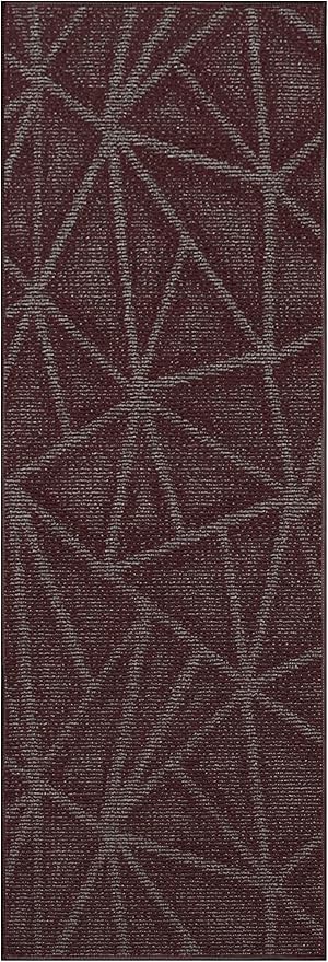Furnish my Place Geometrical Pattern Indoor/Outdoor Refine Burgundy Abstract Area Rug, Runner Rug, Hallway Entry Carpet, Contemporary Rug for Living Room, Dining Room, Made in USA - 2' x 8'