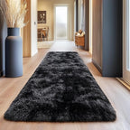 Shaggy Soft Fluffy Rug Plush Rugs Non-Slip Indoor Floor Carpet for Living Room Anti-Skid Indoor Carpet Tie-Dyed Black Grey 2x6Feet