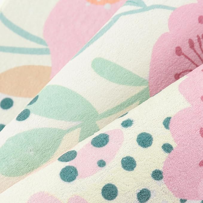 Floral Runner Rug 2x6 Washable Hallway Pink Bedroom Non Slip Cute Long Kitchen Carpet Botanical Indoor Soft Accent Rug for Bathroom Dining Laundry Living Room