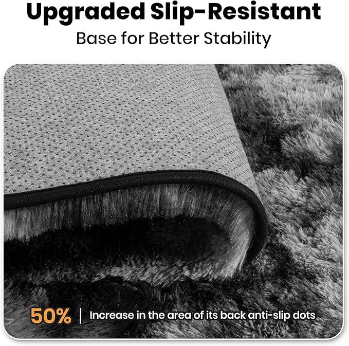 Zentavio Area Rugs for Living Room Small Carpet for Bedroom 3x5 Bedside Washable Soft Fluffy Shag Aesthetic Plush High Pile Throw Rug for Nursery Kids Room Dorm Room Tie-Dyed Black Grey