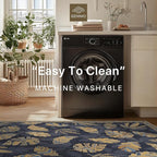 GENIMO 8x10 Area Rugs for Living Room, Machine Washable Non Slip Vintage Retro Rugs, Low Pile Soft Chenille Print Rug for Bedroom, Dining Room, Home Office, Leafy Twilight