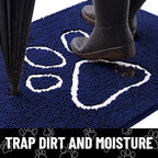 Smiry Dog Door Mat for Muddy Paws, Absorbent Dirt Trapper Non Slip Quick Dry Washable Chenille Mat for Mud Dogs, Entry Rug for Indoor and Outdoor (40x32 Inches, Navy Blue and White)