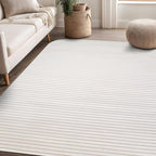Beverly Rug Modern Geometric Area Rug 6x9 Low-High Pile Durable Soft Abstract Striped Indoor Rugs for Living Dining Room Office Stain Resistant Non Shedding Casual Indoor Carpet Beige White 6 x 9