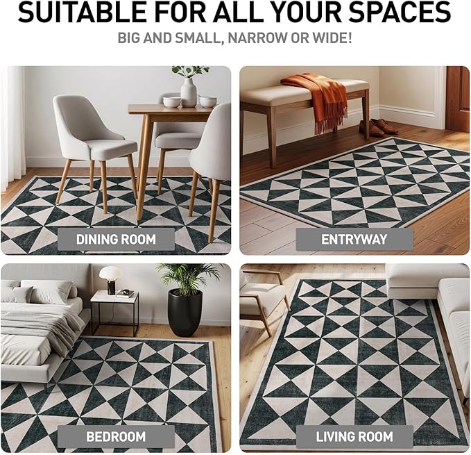 Rugshop Geometric Diamond Washable Non Slip Area Rug 2' x 3' Cream