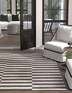 Unique Loom Outdoor Striped Collection Area Rug - Striped (13' Square, Charcoal/Ivory)