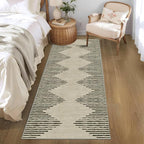 HelloTree Hallway Runner Rug，2x6 Moroccan Modern Stripe Carpet Washable Machine Bathroom Runner Bohemian Design Modern Soft Non Slip Indoor Rug for Entryway Hallway Laundry Room Bedroom-Cream