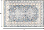 Phantoscope Washable Area Rug 4'x6' Non-Slip, Vintage Neutral Rugs for Living Room, Bedroom, Dining Room, Distressed Boho Geometric Medallion Pattern, Low-Pile Foldable Floor Carpet, Dusty Blue/Multi