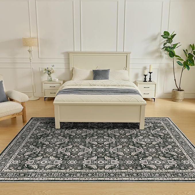 WITSHOCK Living Room Area Rugs 7x9: Soft Non-Slip Backing Washable Rugs Vintage Large Carpet for Bedroom Office Dining Room Kitchen Stain Resistant Home Decor Rug