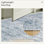 5x7 Area Rugs Blue Low Pile Indoor Washable Trendy Faded Style Rugs for Bedroom Living Room Dining Room Foldable Non-Slip Thin Print Mat