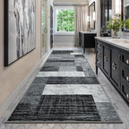 Indoor Runner Rug, Washable Runner Rug with Rubber Backing, Modern Geometric Patchwork Aesthetic Carpet for Bedroom, Living Room, Hallway, Entryway, Washable Rug Rockwood Collection, 2x6 Ft Grey