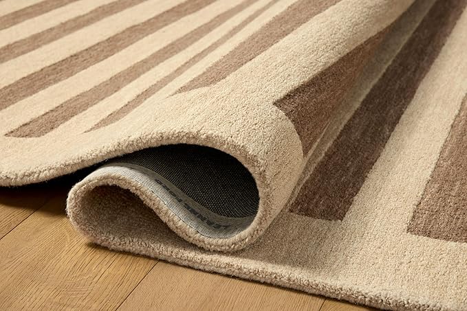 Loloi Leanne Ford Craven Collection CVN-05 Oatmeal/Bark 2'-3" x 3'-9" Accent Rug Striped, Patterned, Neutral, Entryway, Mudroom, Bathroom, and Kitchen