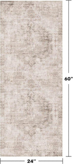 Washable Non Slip Stain Resistant 2x5 Runner Rug for Bathroom, Kitchen, Laundry Room, Bedroom Beside Bed, Unique Tan Distressed Abstract Eclectic Runner Décor, Beige Brown