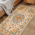 COMSLE Boho Distressed Area Rug 2' x 4', Machine Washable Faux Wool Non-Slip Small Rug for Entryway, Bedroom, Kitchen - Indoor Floor Carpet