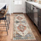 Enkor Runner Rugs for Hallway, 2x6 Washable Soft Non Slip Floor Rugs for Kitchen, Modern Mat for Living Room Bedroom Entryway Beige & Red