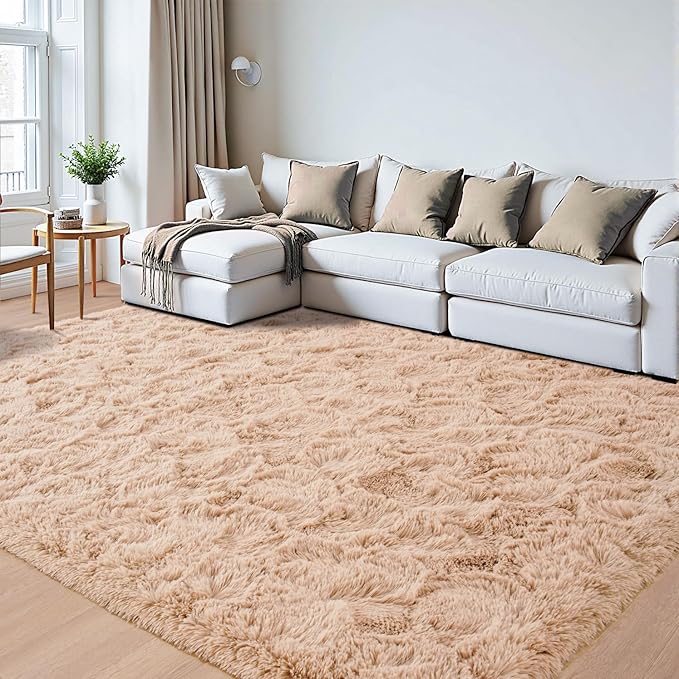 Beglad Fluffy Large Area Rugs 8x10 Feet, Modern Minimalist Style Shag Fuzzy Rugs, Non-Slip Indoor Carpet Soft Rugs for Kids Room, Bedroom & Living Room, Beige