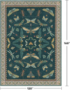 Teal Green Living Room Rugs - 10x14 Large Area Rug for Dining Room, Big Bedroom, Playroom Kids, Foldable Insect Décor
