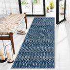 Lahome Moroccan Washable Runner Rug 2x10, Non Slip Hallway Runner Rug 10 Ft Ultra-Thin Kitchen Runners Non Skid, Soft Modern Geometric Print Carpet Runners for Entryway Stair (Blue, 2'x10')