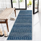 Lahome Moroccan Extra Long Runner Rugs for Hallways, 2.5x12 Rug Runner Washable Ultra-Thin Carpet Non Slip, Faux Wool Soft Modern Floor Print Mat for Entryway Stair (Blue, 2'5''x12')