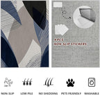 Abstract Art Line Living Room Area Rugs 2x3, Modern Boho Geometric Print Soft Rug, Minimalist Washable Non Slip Neutral Carpet for Bedroom, Dining Room Office Playroom, Navy Blue Gray