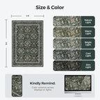 WITSHOCK Washable 2x3 Entryway Area Rug: Soft Non-Slip Backing Washable Rugs Vintage Flower Boho Accent Small Rugs for Bedroom, Kitchen, Bathroom, Nursery Entrance,Dark Green