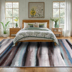 Abstract 8x10 Area Rug, Modern Stripe Rugs for Living Room, Washable Soft Large Non-Slip Floor Carpet for Dining Room Office Bedroom Farmhouse Decor - Blue/Brown/Multi