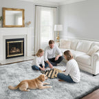 Fluffy Rug Shaggy Area Rug, Mottling Grey 9x12 Area Rugs for Living Room, Large Shag Area Rugs for Bedroom Kids Room Home Decor, Upgrade Anti-Skid Rectangular Fuzzy Rugs
