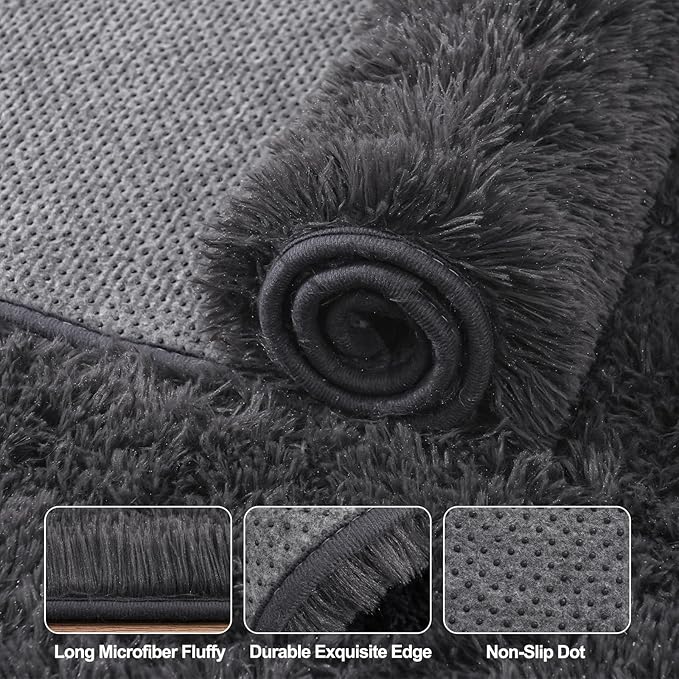 Upgrade Non-Slip Plush Rugs for Living Room, Soft Shaggy Carpets for Living Room, Fuzzy Rugs for Kids' Room, Perfect Decor for Modern Home Charcoal 6x9 Feet