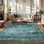 Lahome Vintage 6x9 Washable Blue Rugs for Living Room Bedroom, Soft Dining Room Rugs for Under Table, Non Slip Indoor Throw Carpet for Entryway Kitchen Office (6x9ft,Blue)
