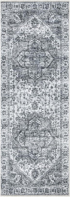 Bloom Rugs Caria Washable Non-Slip 7 ft Runner - Silver/Dark Gray Traditional Runner for Entryway, Hallway, Bathroom, and Kitchen - Exact Size: 2'6" x 7'