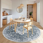 Area Rugs 7ft Washable Non-Slip, Floral Vintage Distress Print Pattern Medallion Carpet for Living Room Bedroom Dining Room, Light Gray Grey White