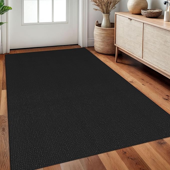 Braided Area Rug 3x5 Ft Washable Rugs for Entryway Non Slip Throw Rugs Boho Door Mat Indoor Entrance Cotton Kitchen Mats Woven Front Door Carpet for Foyer Living Room, Black/Grey