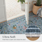 5x7 Washable Area Rug with Insect Print - Bug Rug Non-Shedding Stain Resistant Soft Carpet for Bedroom, Low Pile Ultra-Thin Machine Washable Carpet for Dining Room, Kids Nursery, Office (5'x7' Blue)