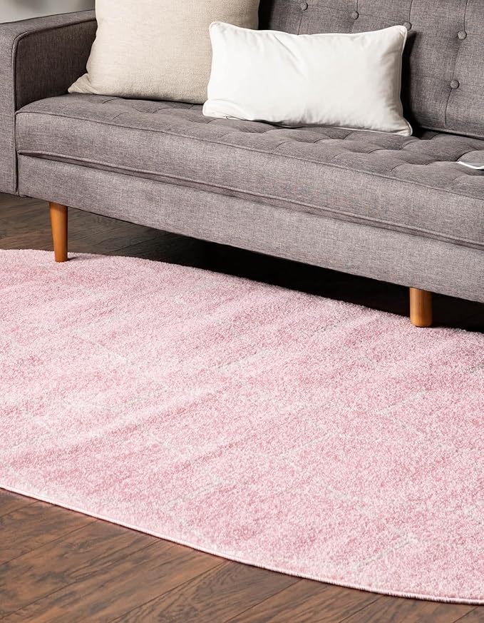 Unique Loom Trellis Frieze Collection Area Rug - Geometric (4' x 6' Oval, Light Pink/ Ivory)