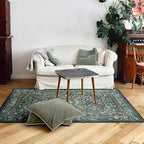 3x5 Washable Area Rug Floral Green Entryway Small Rug Vintage Forest Low Pile Non Slip Stain Resistance Soft Carpet for Kitchen, Bedroom Beside, Laundry Room, Office Rug, Kids Room, Nursery Room