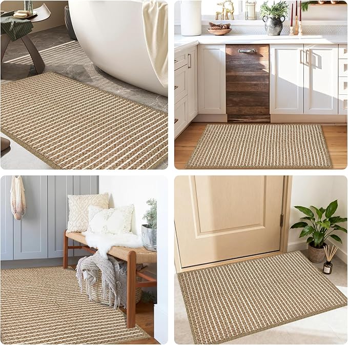 Braided Bath Mat,Boho Small Bathroom Rugs Non Slip Washable Super Absorbent Quick Dry Farmhouse Bathroom,Bedroom Decor,17"x24"Brown