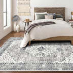 Deerly 5x8 Rugs for Bedroom Living Room - Machine Washable Rugs Large Non-Slip Family & Pet Friendly Area Rugs Carpet Oriental Neutral Print Floor Rug Border Grey/Navy