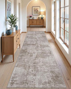 DEXI Hallway Runner Rug 3x8, Modern Abstract Non Slip Thin Soft Runners Carpet, Stain Resistant Washable Indoor Rug for Hallway Entryway Kitchen Laundry Room Living Room, Red Brown